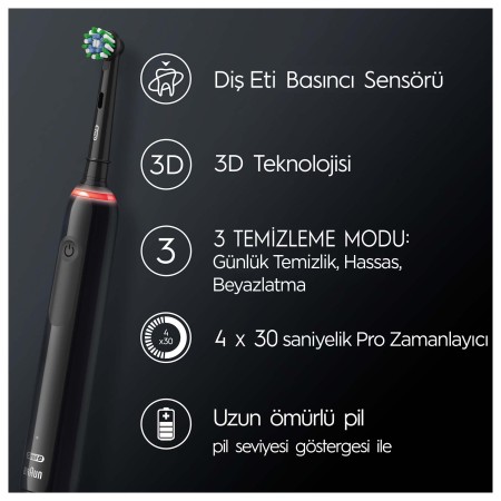 Oral-B Pro 3 3500 Şarj Edilebilir Diş Fırçası - Siyah - 2