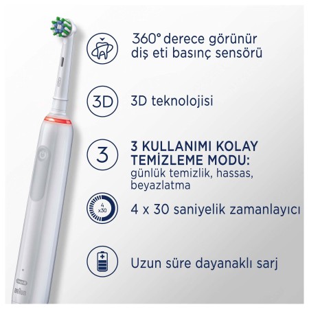 Oral-B Pro 3 Restage Beyaz Şarjlı Diş Fırçası + Seyahat Kabı - Thumbnail