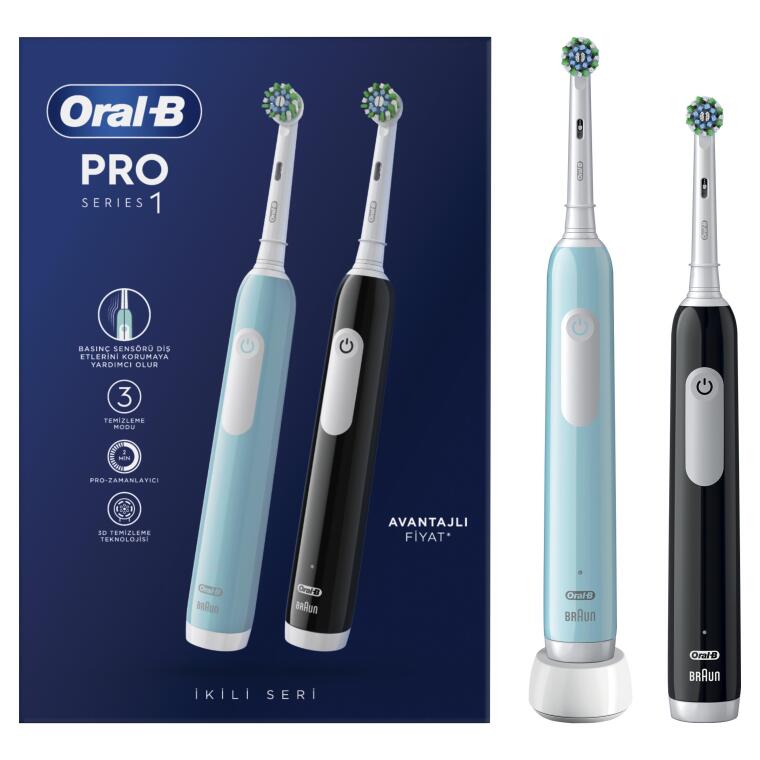 Oral-B Pro Series 1 İkili Paket, Siyah ve Mavi Şarjlı Diş Fırçaları - 1