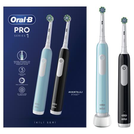 Oral-B Pro Series 1 İkili Paket, Siyah ve Mavi Şarjlı Diş Fırçaları