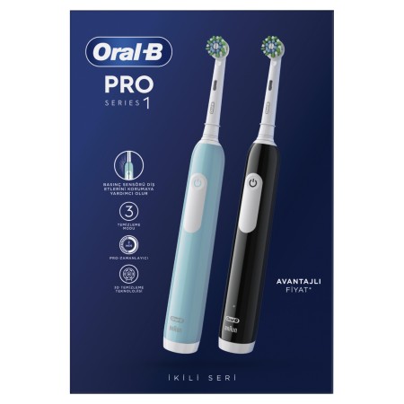 Oral-B Pro Series 1 İkili Paket, Siyah ve Mavi Şarjlı Diş Fırçaları - Thumbnail
