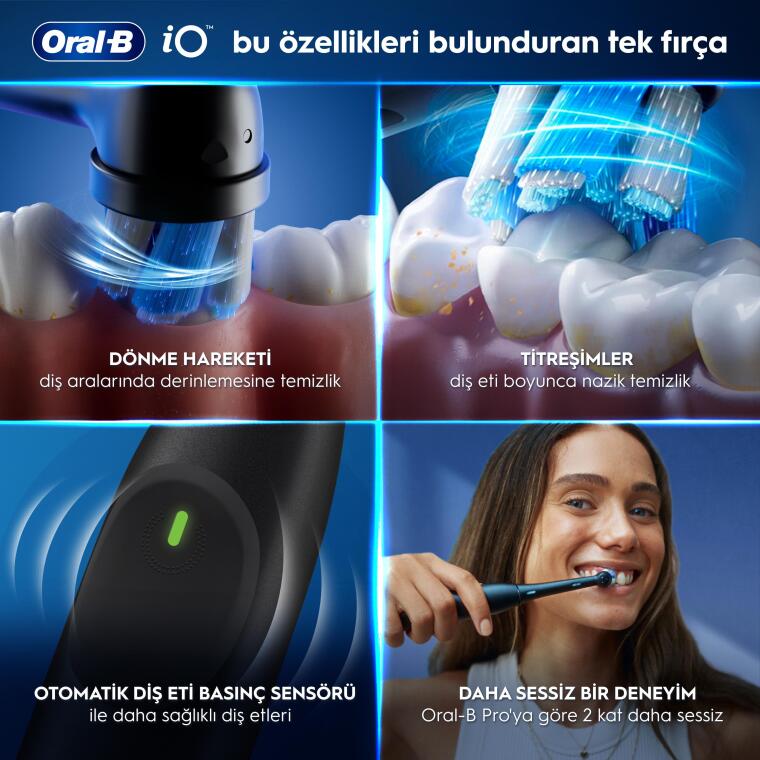 Oral-B iO2 Şarjlı/Elektrikli Diş Fırçası, 2'li Set, Siyah & Orman Yeşili, 2 Fırça Başlığı, Seyahat Kabı - 3